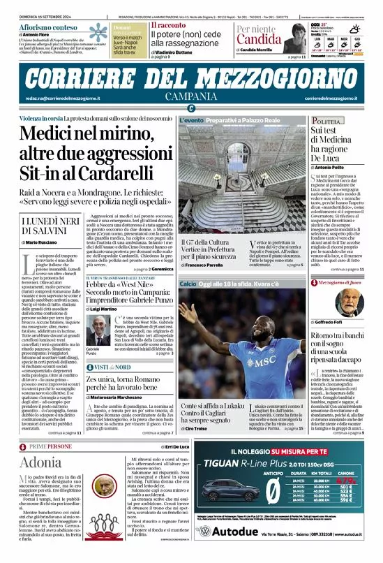 Prima-pagina-corriere del mezzogiorno-del-2024-09-15